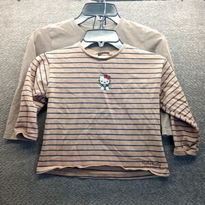 Hello Kitty Girls Long Sleeve Striped Shirt Size 6 Tan Blue Top